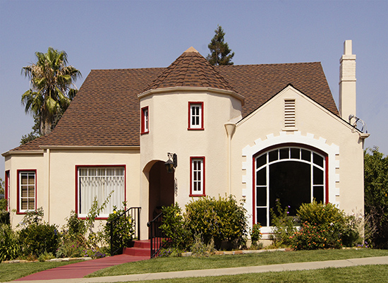 A French Normandy or French Norman home in Martinez, CA.